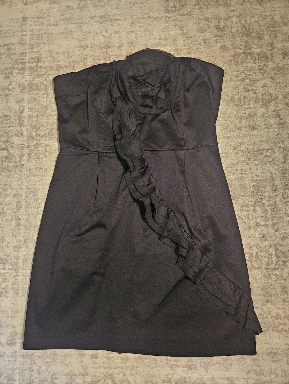 Anthropologie Tinley Road Black Strapless Ruffle Sheath Dress